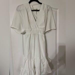 Elegant White V-Neck Mini Dress